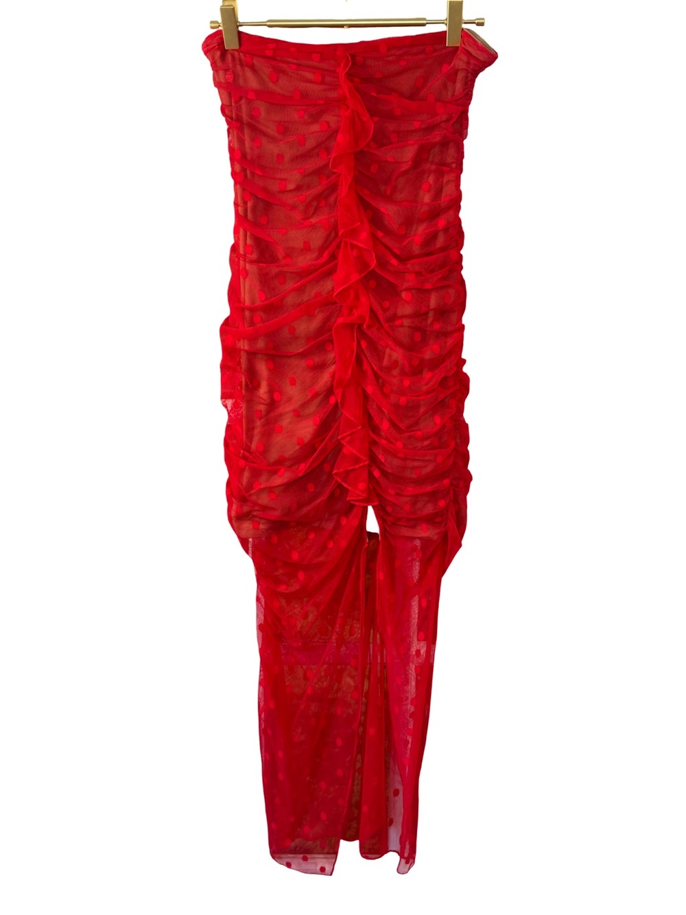 💃💃💃MAJORELLE Brady Strapless Dress Red Polka Dot Mesh Sheer Ruffles from REVOLVE - Picture 3 of 14